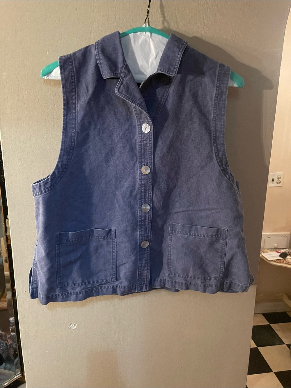 Vintage 90s unworn Melrose Studio Sleeveless denim Button-Front shirt in Blue